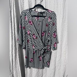 Lane Bryant Black Check & Floral Side Tie Peplum Blouse Size 18